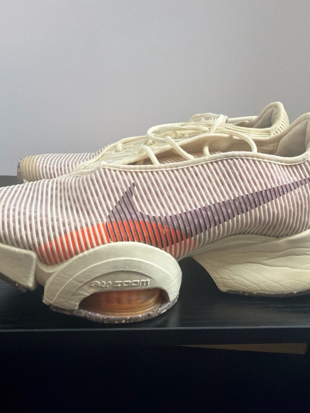 Nike Women's Cream and Orange Air Zoom Running Shoe with Purple Swoosh